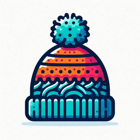 Winter hat with pompon. Vector illustration in flat cartoon style.のイラスト素材