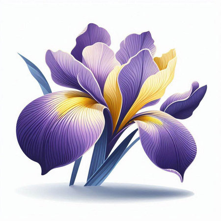 Blue and yellow irises on a white background. Vector illustration.のイラスト素材