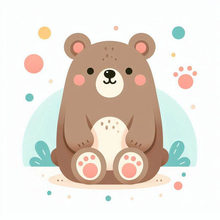 Cute bear sitting on the ground. Hand drawn vector illustration.のイラスト素材