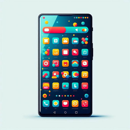 Smartphone with colorful application icons on the screen. Vector illustration.のイラスト素材