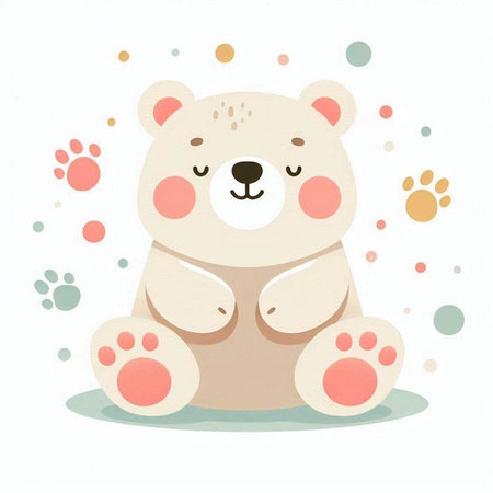 Cute teddy bear with paw print on white background. Vector illustration.のイラスト素材