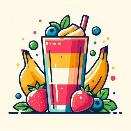 Colorful smoothie with berries and fruits in cartoon style. Vector illustration.のイラスト素材