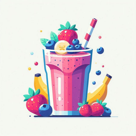 Smoothie with blueberries, strawberries and bananas. Vector illustration.のイラスト素材
