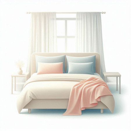 Bedroom interior. 3d render on white background with clipping pathのイラスト素材