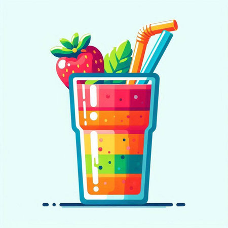 Strawberry smoothie in a glass. Colorful flat vector illustration.のイラスト素材
