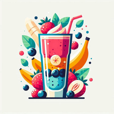 Fruit smoothies with berries and fruits. Vector illustration in flat style.のイラスト素材