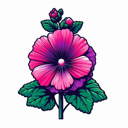 Illustration of a pink hollyhock on a white backgroundのイラスト素材