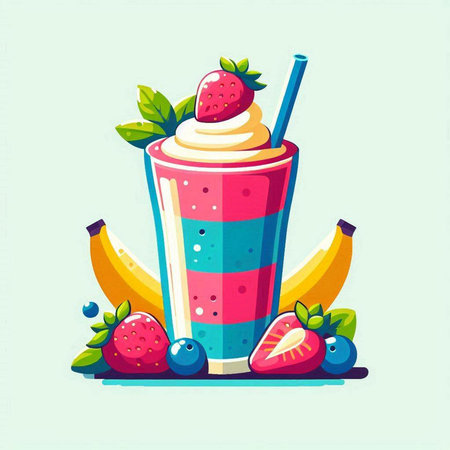 Fruit smoothie with strawberries, bananas and blueberries. Vector illustration.のイラスト素材