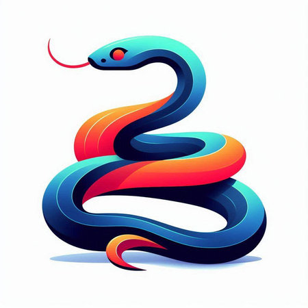 Illustration of a snake in blue and red colors on a white backgroundのイラスト素材