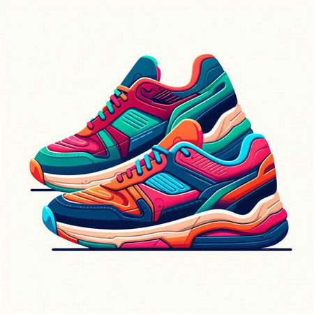 Sneakers in retro style on white background. Vector illustration.のイラスト素材