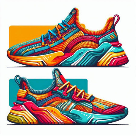 Vector illustration of colorful sneakers on a white background. Sport shoes.のイラスト素材