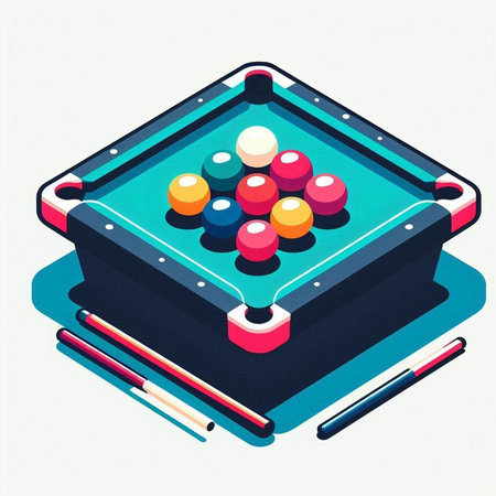 Billiard table with balls and cue. Vector isometric illustration.のイラスト素材