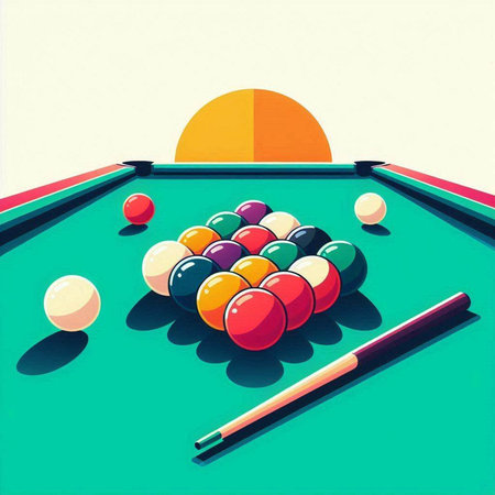 Billiard balls on green table. Vector illustration in retro style.のイラスト素材
