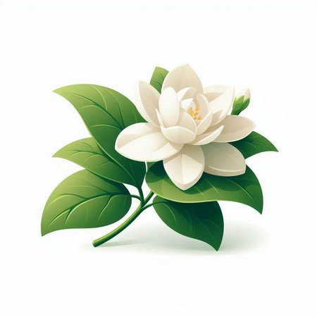 White jasmine flower isolated on white background. Vector illustration.のイラスト素材