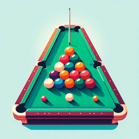 Billiard table with balls and cue. Vector illustration in retro styleのイラスト素材
