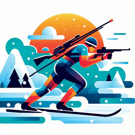 Cross-country skiing vector illustration. Cross-country skier.のイラスト素材