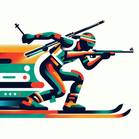 Skiing man with a gun. Colorful vector illustration.のイラスト素材