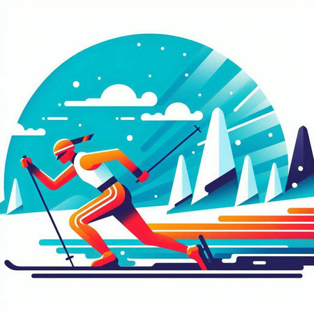 Cross-country skiing. Vector illustration of a skier skiing downhill.のイラスト素材