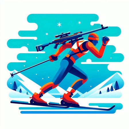 Cross-country skier skiing in the mountains. Vector illustration.のイラスト素材