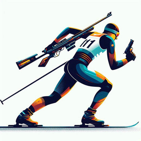 Vector illustration of a skier with a gun in his hand.のイラスト素材