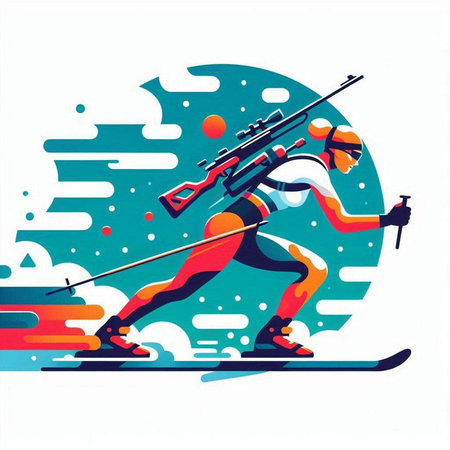 Cross-country skiing. Sportsman with a rifle. Vector illustration.のイラスト素材