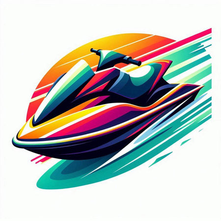 Jet ski vector illustration, abstract colorful background. Isolated on white.のイラスト素材