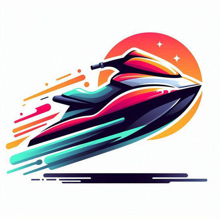 Jet ski on the background of the rising sun. Vector illustration.のイラスト素材
