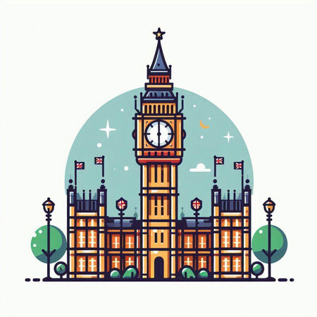 Big Ben in London, UK. Vector illustration in flat style.のイラスト素材