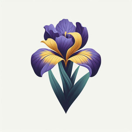 Illustration of iris flower in vintage style on a white backgroundのイラスト素材