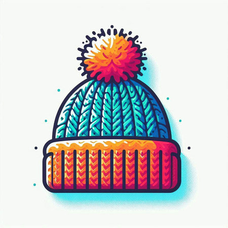 Knitted hat with pompom. Vector illustration in flat style.のイラスト素材