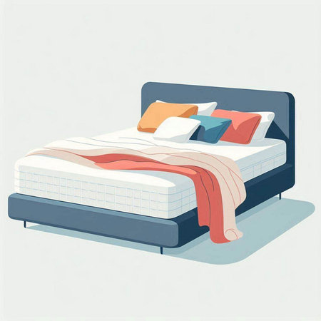 Illustration of a single bed with pillows in a modern styleのイラスト素材