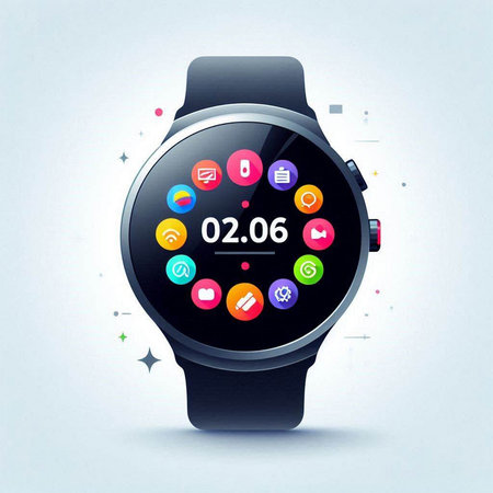 Smartwatch with colorful application icons on the screen. Vector illustration.のイラスト素材
