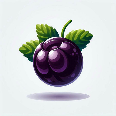 Ripe black plum with leaves on a white background. Vector illustration.のイラスト素材