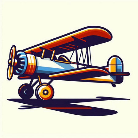 Vector illustration of a vintage biplane on a white background. Cartoon style.のイラスト素材