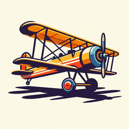 Retro biplane vector illustration. Vintage airplane with a propeller.のイラスト素材