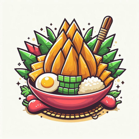 Rice dumplings in bowl with chopsticks. Vector illustration.のイラスト素材