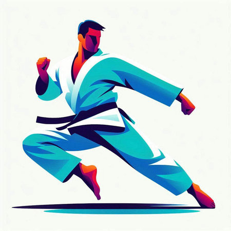 karate fighter in action vector illustration. karate man in actionのイラスト素材