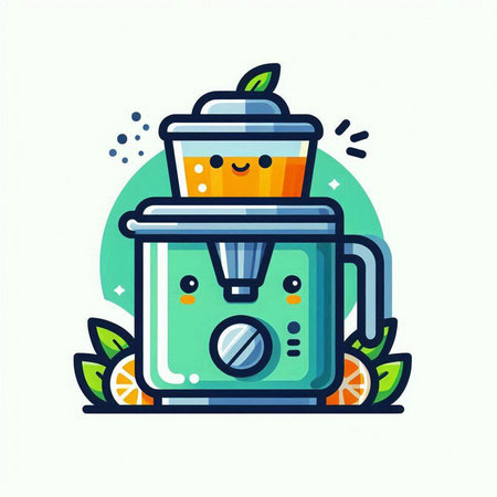 Funny cartoon juicer. Vector illustration. Flat design style.のイラスト素材