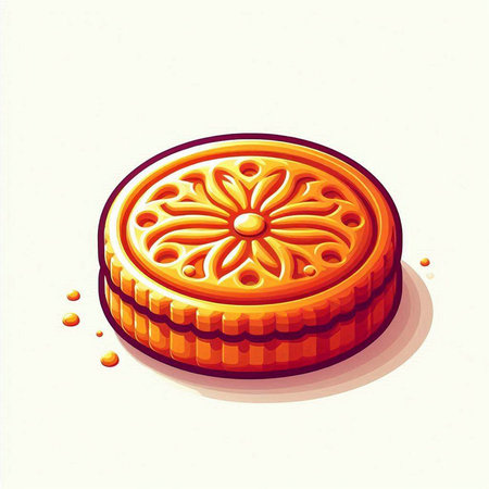 Illustration of a round orange cake on a white background. Vector illustration.のイラスト素材