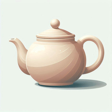 Ceramic teapot on a light background. Vector illustrationのイラスト素材