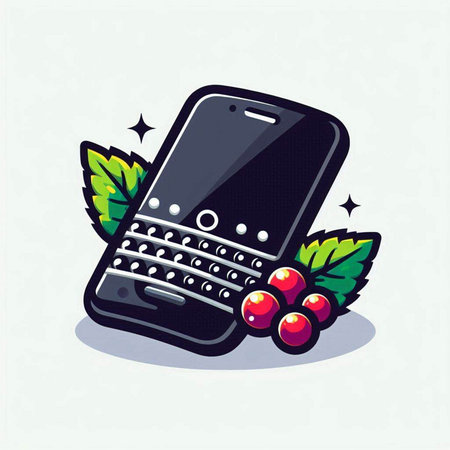 Vector illustration of a mobile phone with berries on a white background.のイラスト素材