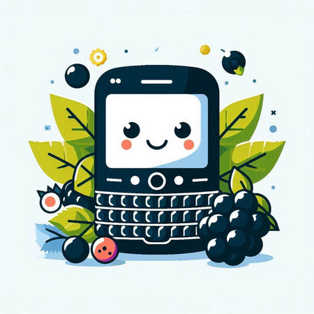 Vector illustration of a cute mobile phone with fruits and leaves on a light backgroundのイラスト素材