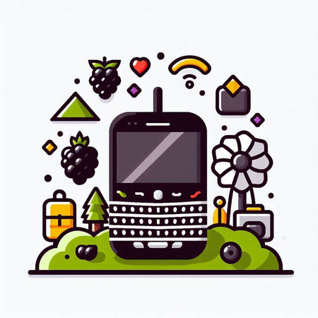 Vector illustration of mobile phone on white background. Line art style.のイラスト素材