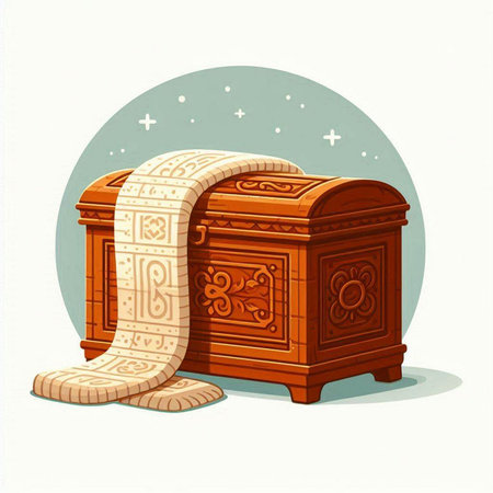Wooden chest with a pattern on the chest. Vector illustration.のイラスト素材
