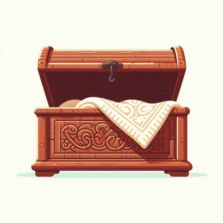 Wooden treasure chest. Vector illustration isolated on a white background.のイラスト素材