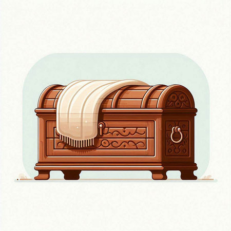 Wooden chest with a wooden lid and a lid. Vector illustration.のイラスト素材