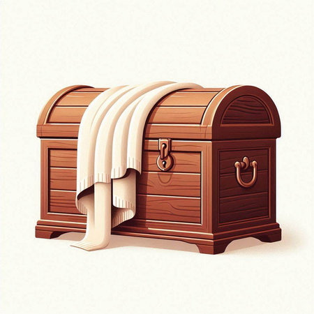 Wooden chest with towels on a white background. Vector illustration.のイラスト素材