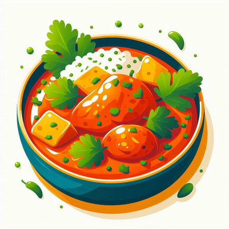 Vegetable soup in a bowl with parsley. Vector illustration.のイラスト素材