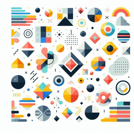 Abstract geometric composition with circles, squares and lines. Vector illustration.のイラスト素材