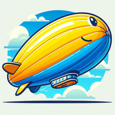 Airship in the sky with clouds. Vector illustration. Cartoon style.のイラスト素材